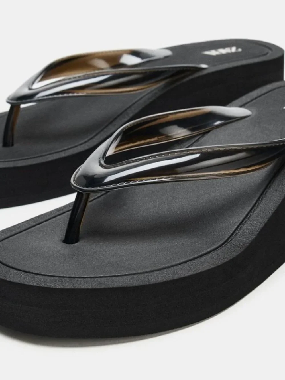 ZARA Platform Sandals Flip Flop Wedge Black 37 - Picture 4 of 11